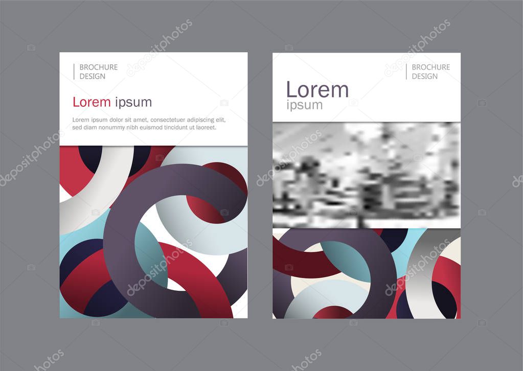 Set of colorful corporate brochure, book, catalog cover page, presentation, annual report with intertwined circles. Vector geometric design. 