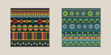 Etnik geometrik boho chic tarzı sorunsuz desenleri farklı renklerde. Vektör kumaş tasarımı