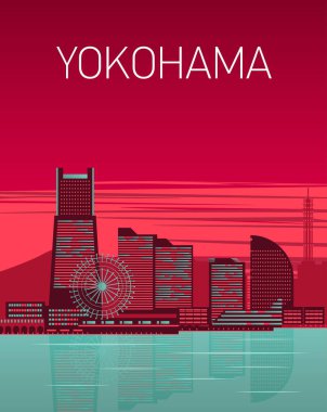 Yokohama şehir poster, kartı, kapak sayfası tasarımı. Vektör şablonu