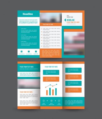 Two colored brochure design templates for trifold, flyer, leaflet on white background. CMYK vector  clipart