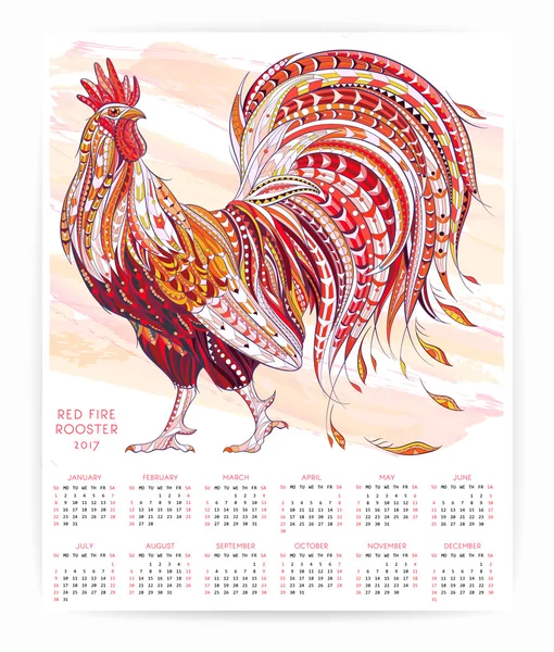 Calendar template with patterned rooster — Stock Vector © maverick