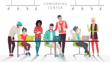 Merkezi coworking, kadın ve erkek 