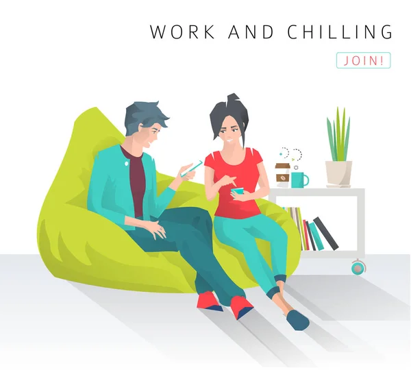 Man and woman work and chilling — Stock Vector