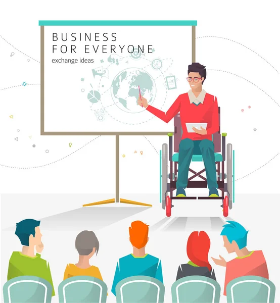 Disabled man using laptop — Stock Vector
