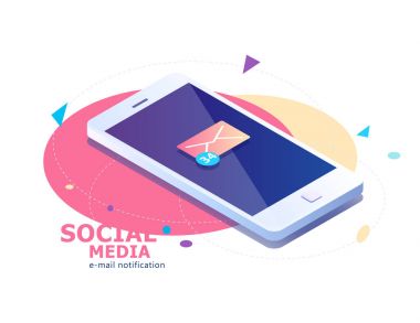 Smartphone ve gelen iletileri izometrik tasarımı