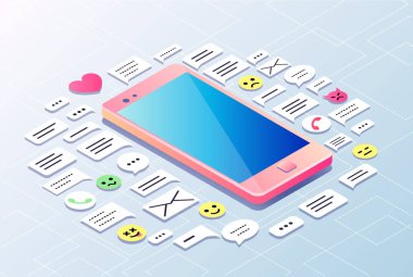 cep telefonu ve simgeler izometrik tasarımı