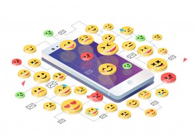 Cep telefonu ve ifadeler ile izometrik tasarım