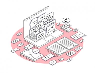 Isometric design of workplace with laptop  clipart