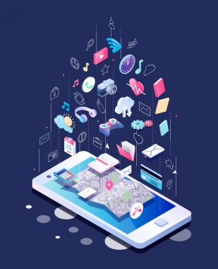 İzometrik tasarım Smartphone ile farklı kullanma