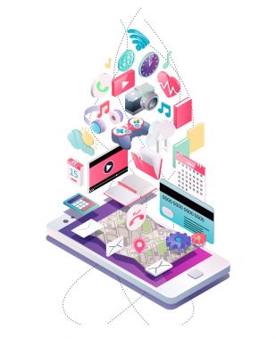 İzometrik tasarım Smartphone ile farklı kullanma