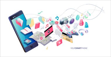 İzometrik tasarım Smartphone ile farklı kullanma