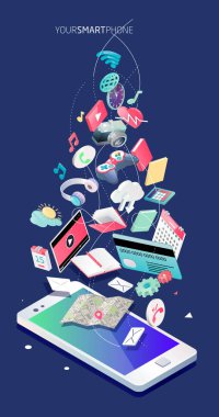 İzometrik tasarım Smartphone ile farklı kullanma