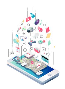 İzometrik tasarım Smartphone ile farklı kullanma