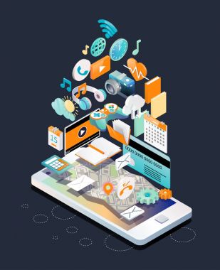 İzometrik tasarım Smartphone ile farklı kullanma