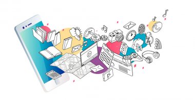 İzometrik tasarım Smartphone ile farklı kullanma