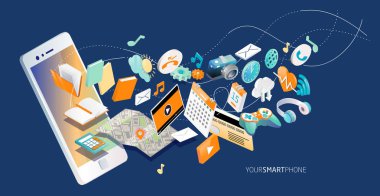 İzometrik tasarım Smartphone ile farklı kullanma