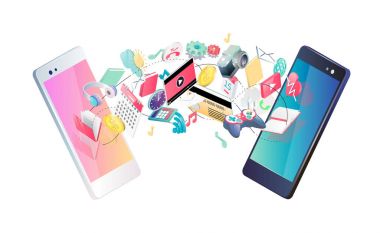 Akıllı telefonlar arasında değişiminin izometrik tasarım