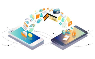 Akıllı telefonlar arasında değişiminin izometrik tasarım
