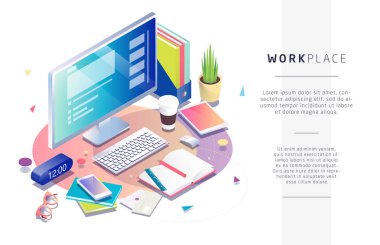 Bilgisayarla çalışma alanı'nın izometrik tasarım