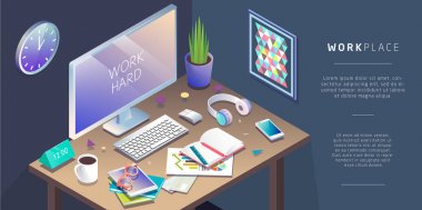 Bilgisayarla çalışma alanı'nın izometrik tasarım