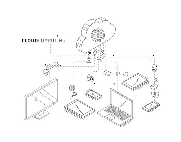 Scambio di informazioni tra cloud e dispositivi — Vettoriale Stock