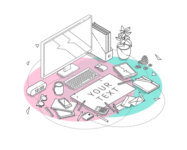 Bilgisayarla çalışma alanı'nın izometrik tasarım