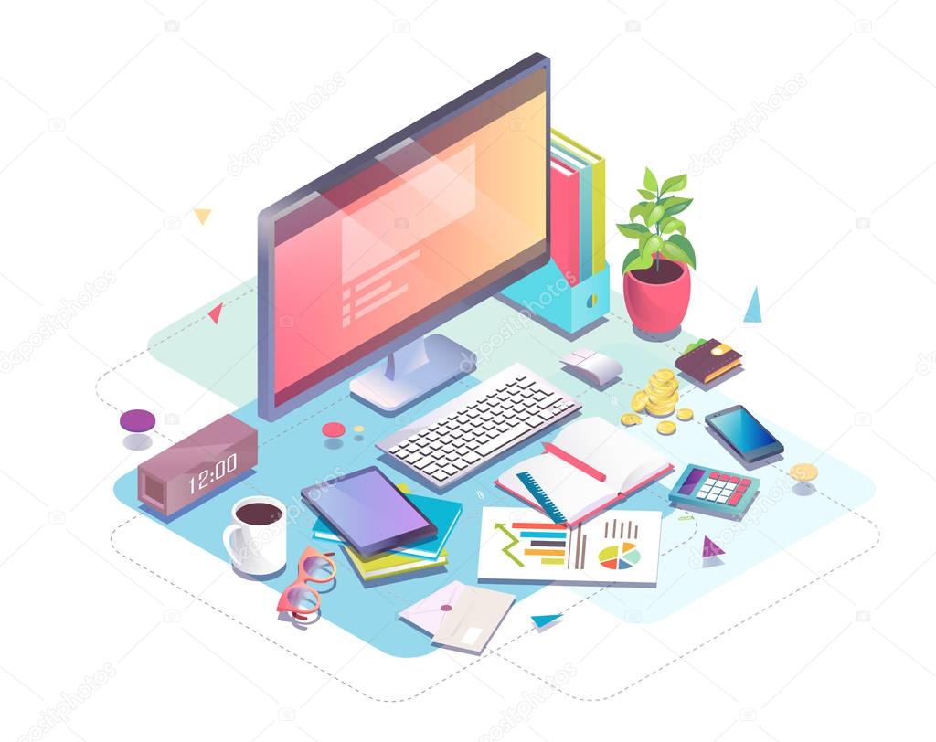 Isometric design of workplace with computer