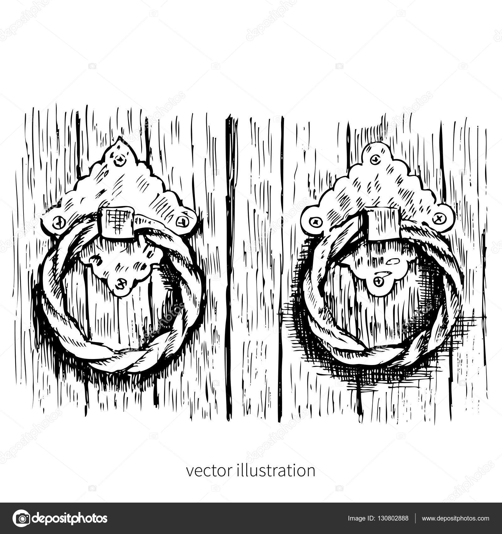 Doorknobs Isolated On White Background Hand Drawn Vector Graphic