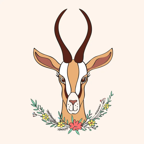 Decorative Gazelle hand drawn vector cartoon doodle colorful ani Stock Vector
