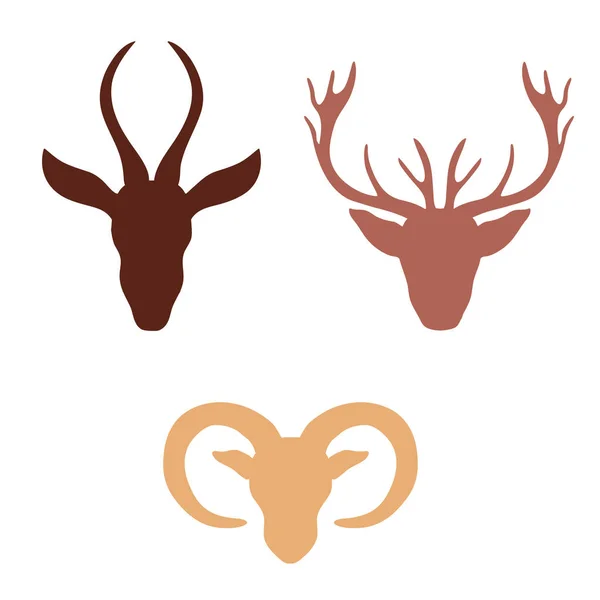 Silhouette decorative Gazelle, deer, ram vector cartoon doodle illustration, color wild animal with curved horns isolated, mascot head, Character design for greeting card, logo icon, baby shower, web Stock Vector
