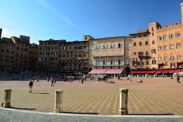 Siena Italy World Famous Campo Square Meeting Place Locals Tourists — стоковое фото