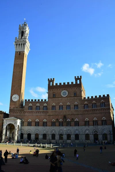 Siena Italya Dan Campo Belediye Binası Çan Kulesiyle — Stok fotoğraf