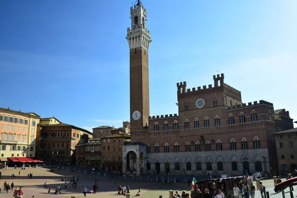 Siena Italya Dan Campo Belediye Binası Çan Kulesiyle — Stok fotoğraf