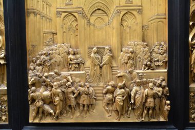 Ghiberti 'nin Floransa' daki Baptistery kapılarından bronz paneller. Bunlar kopyaları, müzedeki gerçek paneller..