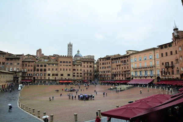 Siena Italy World Famous Campo Square Meeting Place Locals Tourists — стоковое фото