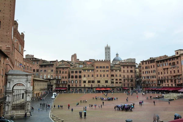 Siena Italy World Famous Campo Square Meeting Place Locals Tourists — стоковое фото