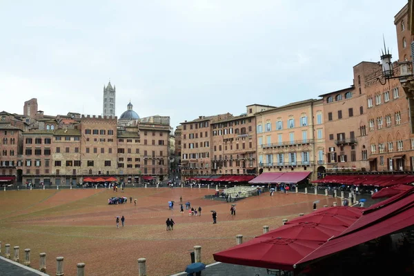 Siena Italy World Famous Campo Square Meeting Place Locals Tourists — стоковое фото