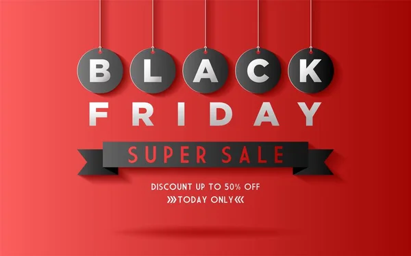 Black Friday Hintergrund Mit Hängeanhänger Schwarze Und Rote Farbe — Stockvektor