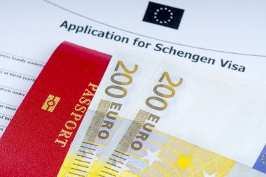 visa application, passports, euro banknotes clipart