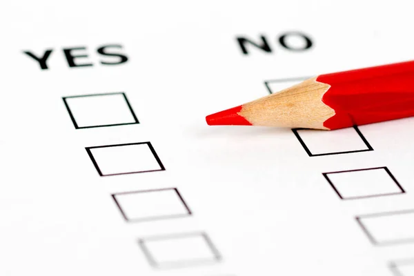 Yes no empty questionnaire red pencil — Stock Photo, Image