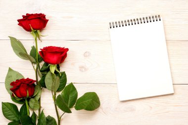 3 adet kırmızı gül, defter