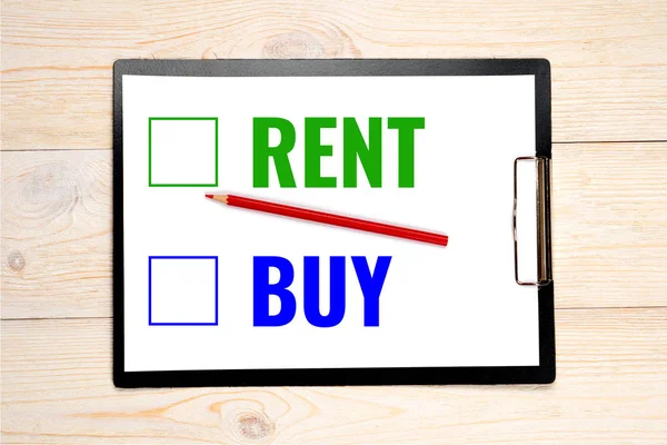 rent buy choice concept, select from two options