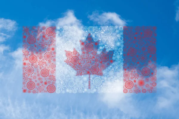 Canada vlag vuurwerk op de blauwe hemelachtergrond — Stockfoto