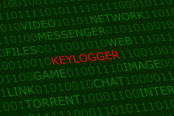 Keylogger, alerta vermelho entre os termos de atividades do usuário em digita verde — Fotografia de Stock