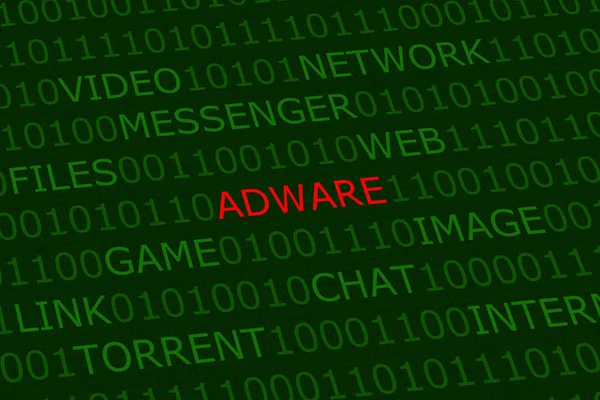 Adware, alerta vermelho entre os termos de atividades do usuário em verde digital b — Fotografia de Stock