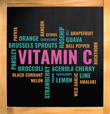 C vitamini bulutu, kara tahta üzerine tebeşir çizimi