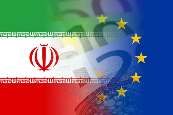 Iran Vlajky Eurobankovkami Smíšené Image — Stock fotografie