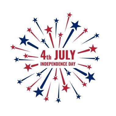 4 Temmuz, kırmızı ve mavi havai fişekler beyaz arka planda