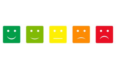 beş kare geri besleme düğmesi, farklı renkler