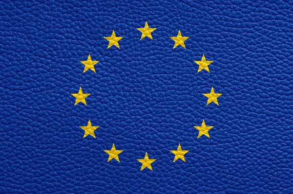 Vlajka Evropské Unie Namalovaná Kožené Textuře — Stock fotografie